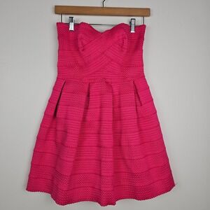 Sans Souci Dress Women Medium Pink Fit & Flare Mini Strapless Textured Pleated